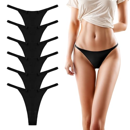 Yolev 6er-Pack String Tanga Damen Seamless Slips Nahtlose Unterwäsche Damen, Niedrige Taille Unsichtbare Strings Atmungsaktiv Tangas Slip Sexy Unterhosen Strings & Tangas für Frau (Schwarz, S)