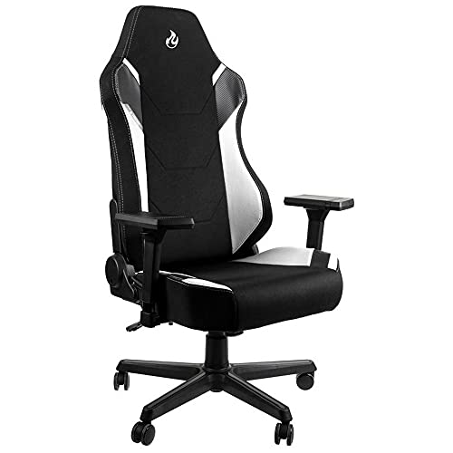 NITRO CONCEPTS X1000 Gaming Stuhl Bürostuhl Ergonomisch Schreibtischstuhl Drehstuhl mit Rollen Gaming Sessel Gaming Chair Pc Stoffbezug Belastbarkeit 135 Kilogramm - Schwarz/Weiß