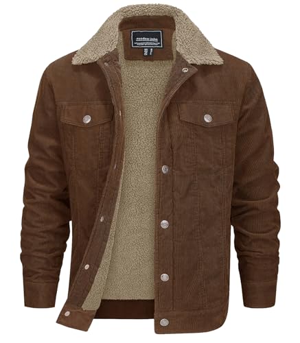 EKLENTSON Winter Cargo Jacke Herren Weich Stilvoll Jacke Casual Lässig Jeansjacke für Einkäufe Urlaub (M, Braun)
