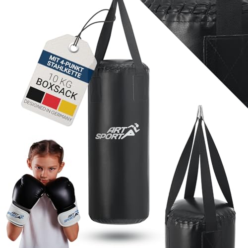 ArtSport Boxsack Kinder - 8kg Boxsack Hängend inkl. Boxhandschuhe, Bandage & Deckenhalterung - Ideales Sport Set zum Boxen ab 6 Jahren