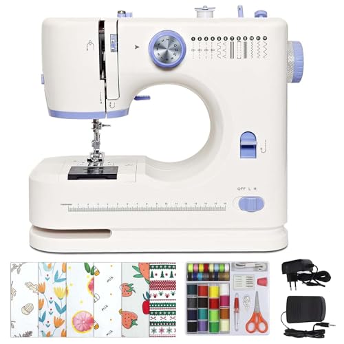Nähmaschinen, ideal für Anfänger, 12 integrierte Stiche, Basis-Nähset im Lieferumfang enthalten, 2 Geschwindigkeits-Fußpedale, perfekt für den Heimgebrauch-S4