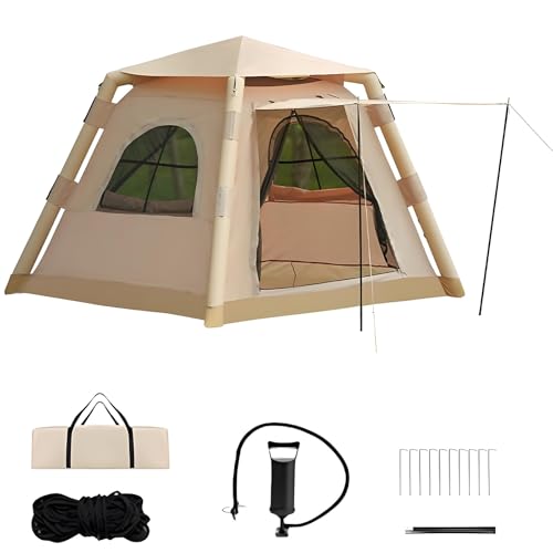 CTREVL Zelt 2 Personen Aufblasbar, Camping Zelt Aufblasbar mit Pumpe, 4 Saison Winddicht Anti-UV Oxford Kabinenzelt mit Mesh Fenster & Türen für Camping Picknicks Outdoor-Abenteuer