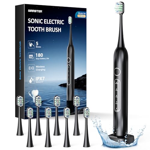 Elektrische Zahnbürste, Schallzahnbürste 5-Modi, 30S-Erinnerung, Zahnbürste Elektrisch Weißen Ihre Zähne in Zwei Wochen, 8 Austauschbare Bürstenköpfe mit 3D Wavy Soft Brush, IPX7 Electric Toothbrus