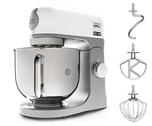 Kenwood kMix KMX750WH Küchenmaschine, 5 l Edelstahl Schüssel, Safe-Use-Sicherheitssystem, Metallgehäuse, 1000 Watt, inkl. 3-Teiligem Patisserie-Set und Spritzschutz, Weiß, Weiss