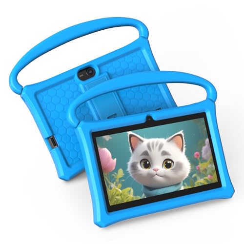 BAKEN Kinder Tablet 7 Zoll, Android 13-Tablet mit Silikonhülle, 4 GB + 32 GB Speicher, Wi-Fi, Quad-Core-Prozessor, Doppelkamera, Bluetooth, Type-C (Blau)