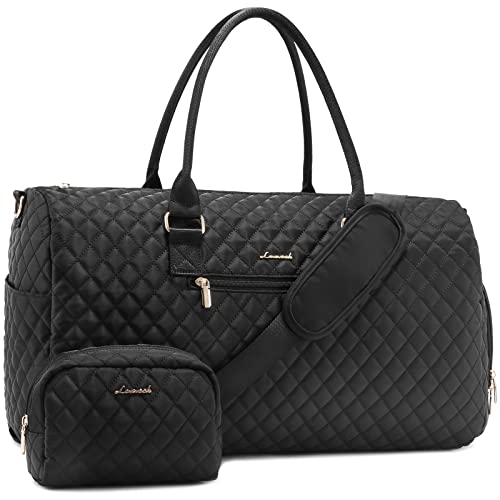 LOVEVOOK Sporttasche Reisetasche Damen, Weekender Travel Bag Kliniktasche Geburt mit Kulturtasche, Schuhfach & Nassfach, Wasserdichte Gym Bag, Handgepäck Tasche für Flugzeug Reisen, Schwarz