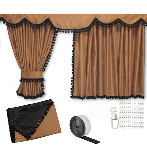 Adomo LKW Gardinen Set - 7 -Teilig - Actros MP4 & MP5 - Maßgeschneidert - Handgefertigte Vorhänge - Lichtschutz - Sichtschutzvorhang - Einfache Montage - Pflegeleicht