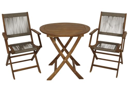 DEGAMO Bistroset Garnitur OTAVALO 3-teilig, klappbar, Holz Akazie braun geölt + Rope, Outdoor