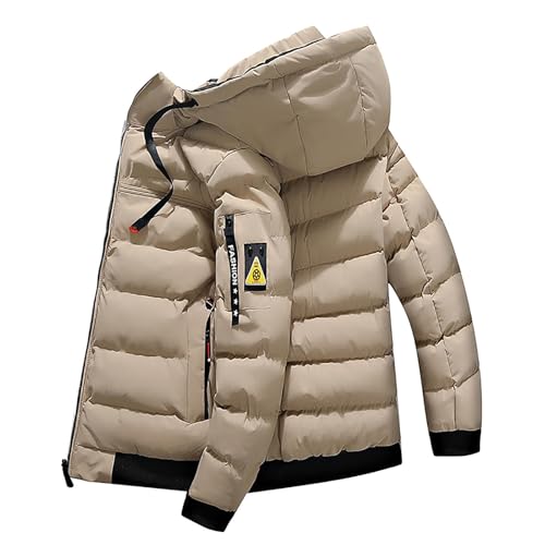 Generisch Winterjacken - Herren Jacke Winter Warme und verdickte Winterjacke für Männer einfarbig schmale Passform wattierte Jacke mit Kapuze (Khaki M)