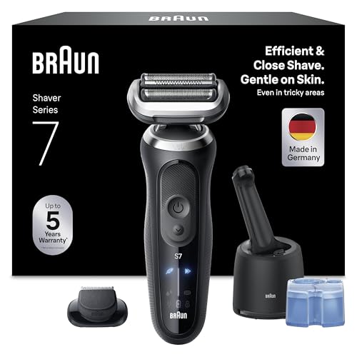 Braun Series 7 Rasierer Herren Elektrisch, Elektrorasierer, 60 Min. Akku, Rasierapparat, 4in1 Reinigungsstation, Kabelloser Nass und Trockenrasierer, Wasserdicht, Made in Germany, N7200cce, Schwarz