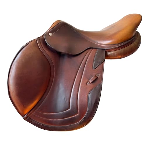EQUIEMPRESS Englischer Reitsattel Springsattel aus echtem Leder robuster Stabiler Sattel für Springtraining tägliches Reiten und Turniersport (18 inches)
