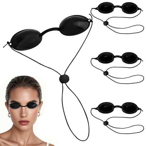 HINGTAI 4-teilige schwarze Bräunungsbrillen, Rotlichttherapie-Augenschutzbrillen, Werkzeuge für die Rotlichttherapie, Bräunungsaugenschutz für Sonnenbänke, Ipl-LED-Licht Brille Sicherheitsbrille