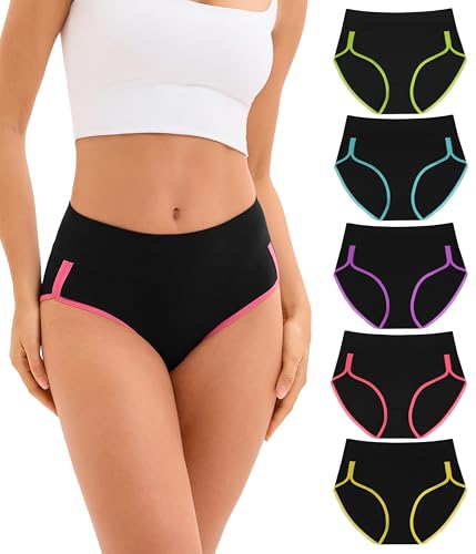 Bobelle Unterhosen Damen Hohe Taille 5er Pack,Frauen Unterwäsche Baumwolle, Bequem Atmungsaktiv Panties Weich Stretch Slips Damen (XL,Multicolor02)