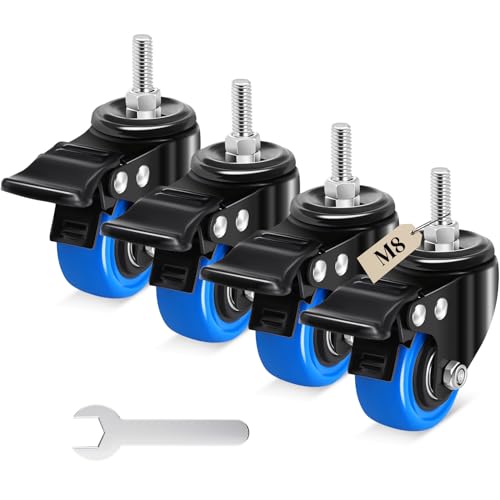 Humagineer 50mm Möbelrollen mit Bremse, M8 x 1,25x 25mm (Schaftdurchmesser 7.5mm,Schaftlänge 25mm), Rollen für Möbel Tragfähigkeit 270KG, Schwerlastrollen Lenkrollen für Möbel, Grill, Wagen, Transport