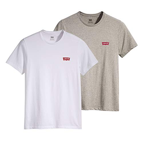 Levi's Herren 2-Pack Crewneck Graphic Tee T-Shirt, White / Mid Tone Grey Heather, S