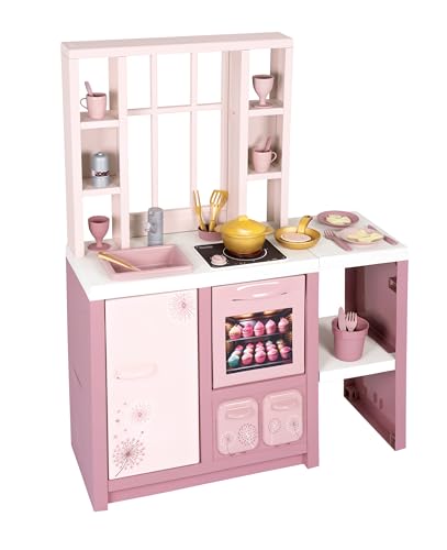 Smoby – Loft Spielküche Fleur – Kinderküche im modernen Loft-Stil mit Kochfeld, Ofen, Kühlschrank & 27 Zubehörteilen, für Kinder ab 3 Jahren