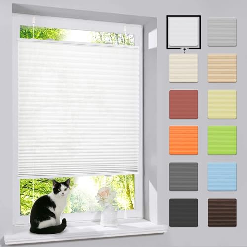 bobodeco Plissee ohne Bohren Klemmfix Faltrollo Jalousie Weiß 35x100cm (BxH), Plisseerollo Sichtschutz und Sonnenschutz Blickdicht Easyfix lichtdurchlässig Rollo für Fenster & Tür