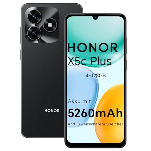 HONOR X5c Plus Smartphone, 128GB+4GB RAM mit 5260 mAh Akku, Simlockfrei Android-Handy ohne Vertrag(90 Hz 6,74 Zoll Display, 50MP+14MP Kamera, Octa-Core-Prozessor, Android 15), Midnight Black