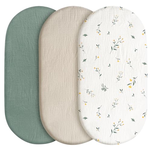3er-Pack Bettlaken Spannbettlaken,Matratzenschoner für Laufgitter,100% Musselin-Baumwolle,Weiche und Premium-Qualität universelle Spannbettlaken für Kinderwagen. Geschenk zur Geburt(Florid)