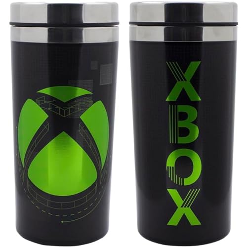 XBOX Reisebecher - Offiziell lizenziertes Getränkeflasche, hält Getränke heiß & kalt, Neuheitsgeschenk für Gamer, ideal für Pendler, 450 ml (15 Fl Oz), Schwarz