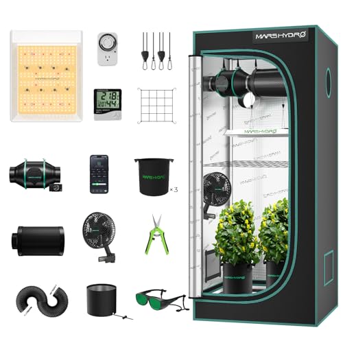 Mars Hydro Growzelt Komplettset,TS600 Vollspektrum Grow Lampe,60X60X140cm 1680D Hoch Reflektierend Mylar Grow Box Komplettset,mit 4