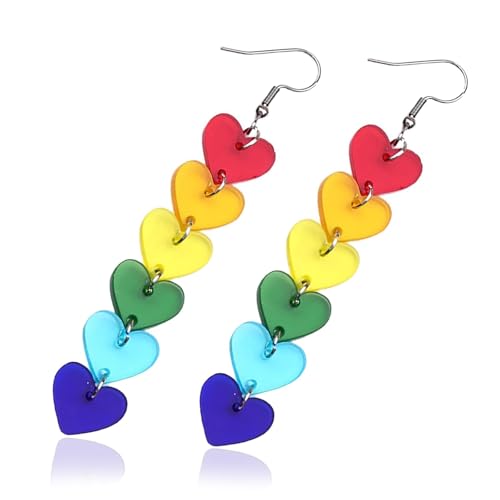 Herzförmige Regenbogen Pride Ohrringe Für Damen, Regenbogen-Ohrringes, Leichte Acryl Ohrringe Als Strahlender LGBTQ Schmuck, für Stolz-Festival Und Veranstaltungen/Kostüm/Karneval
