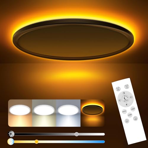 slochi LED Deckenleuchte, 24W Deckenlampe Flach Dimmbar mit Fernbedienung, 1800K Nachtlicht Warm, 3000K-6500K, Ultra Dünn Schlafzimmer Lampe für Schlafzimme Wohnzimmer Kinderzimmer-Rund Weiss