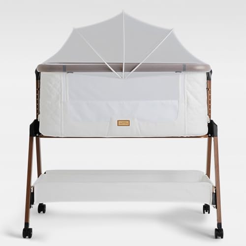 Love For Sleep SnooBee Beistellbett Baby & Co-Sleeper – Höhenverstellbares Babybett mit Matratze, Rollen mit Bremse, atmungsaktive Mesh-Seiten & Moskitonetz, faltbar mit Tragetasche (0–6 Monate)