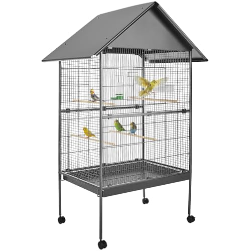 tectake® Vogelkäfig groß, Papageienkäfig mit Sandschublade, Voliere auf Rollen, Birdcage mit 4 Sitzstangen, Vogelvoliere mit Rollen, 85 x 60 x 168 cm, Nymphensittich Käfig, Vogelkäfig Wellensittich