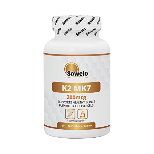 Sowelo Vitamin K2 MK7 I 200 mcg I Nahrungsergänzungsmittel I Schützt das Kreislaufsystem vor Krankheiten I Stärkt das Skelettsystem I 120 Tabletten