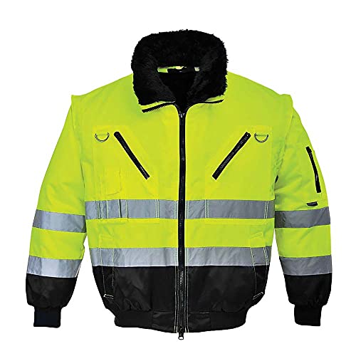 Portwest Hi-Vis Warnschutz 3-in-1 Pilotjacke, Größe: XL, Farbe: Gelb/Schwarz, PJ50YBRXL