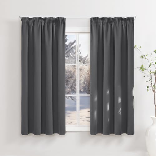 Runyéla Gardinen mit Kräuselband Thermovorhänge Kälteschutz Vorhänge Blickdicht 160 x 140 (HxB) Dunkelgrau 2er Set Verdunkelungsvorhänge für Schienensystem, Schiebegardinen für Wohnzimmer Curtain