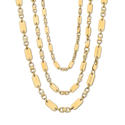 DJADEE Herren Kette Gold 750 vergoldet Premium Edelstahl 316L Plattenkette 6/8/10/12 mm Wasserfest Hypoallergen Hochglanzpoliert Geschenk für Männer Halskette Steigbügelkette 18 Karat gestempelt