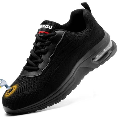 TAERGU Sicherheitsschuhe Herren-S1 Arbeitsschuhe Leicht SBP Stahlkappenschuhe Safety Shoes Einstichresistent Industrieschuhe,Ganz Schwarz,EU40