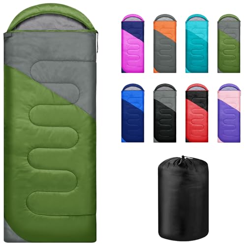 Yarmiene Schlafsack 3-4 Jahreszeiten,Schlafsack Outdoor für Erwachsene und Kinder, Schlafsäcke für Tragbare Rechteckige Weich Dick und Warm Outdoor, Camping, Wandern, Reise, Grün+Grau