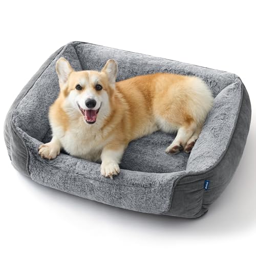 BEDSURE Hundebett mittelgroße Hunde – 76x61x15cm Hundesofa für mittlere Hunde waschbar, Hundekorb mit Abnehmbarer Bezug, Hundecouch mit Rutschfester Unterseite, kuschelweiches Hundebett, Grau