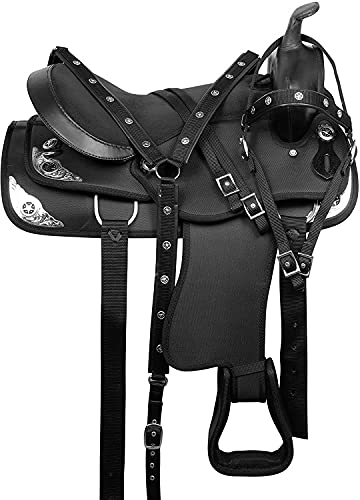 Western Horse Sattel Synthetic Pleasure Trail Barrel Racing Tack Set Schwarz 25,4 cm bis 45,7 cm Sitz (45,7 cm)