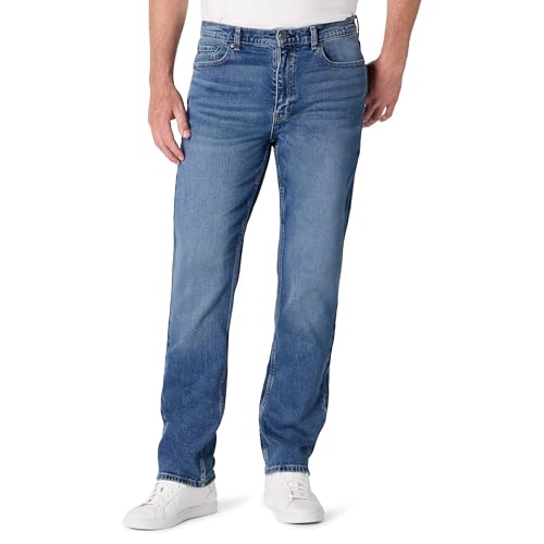 Amazon Essentials Herren Leicht elastische Straight Fit-Jeans, Getöntes Mittelblau, 34W / 30L