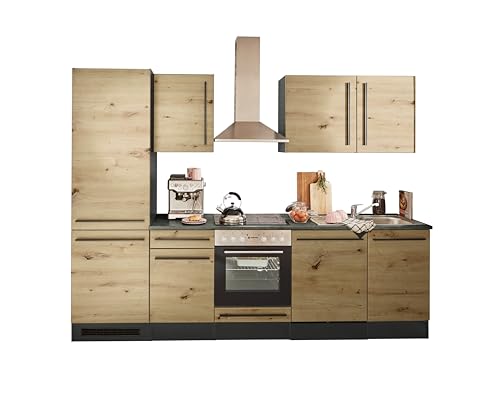 Jazz 8 Moderne Küchenzeile ohne Elektrogeräte in Anthrazit, Artisan Eiche Optik - Geräumige Einbauküche mit viel Stauraum - 280 x 211 x 60 cm (B/H/T)