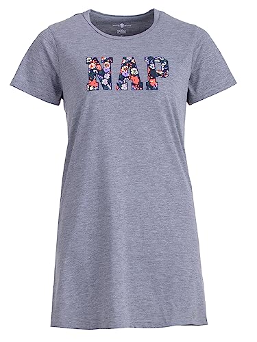 Zeitlos Nachthemd Schlafshirt Nap Young Fashion Sommer M-2XL Uni mit Print Bigshirt, Farbe:grau, Größe:L