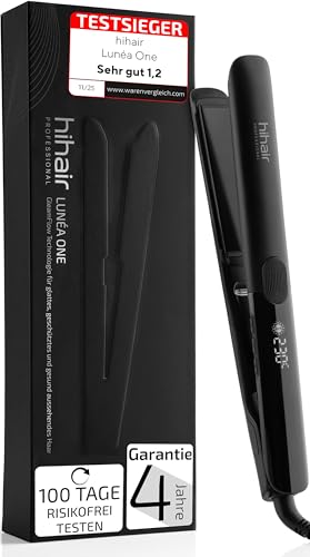 hihair Glätteisen – Testsieger 2025* – 100 Tage risikofrei testen – Mit LCD-Display & Griffknopf – Schnell aufheizend in nur 20 Sek. – Für seidig glattes Haar mit mehr Glanz