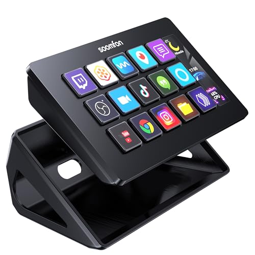 SOOMFON Stream Controller Deck mit 15 anpassbaren LCD Makrotasten, auslösen von Aktion in Apps & Software wie OBS, Twitch, Streamlabs, Discord, Mac & Windos, für Live-Streaming, Aktienhandel & Editing