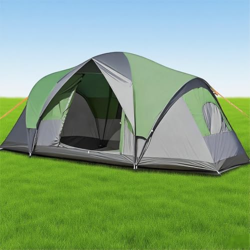 Asdsed Zelt, Familienzelt 3-10 Personen Wasserdicht für Camping, 2 Raum Zelt mit 4 Großen Mesh Fenstern, Doppellagig, Einfacher Aufbau, Wetterbeständig, Familienzelt für Reise Camping Festival
