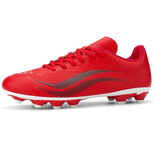 GOGOUP Fußballschuhe Herren Spike Microfaser Cleats Kunstrasen Jungen Fussballschuhe Athletics Trainingsschuh Professionelle Football Shoes Outdoor Sportschuhe Rot EU39