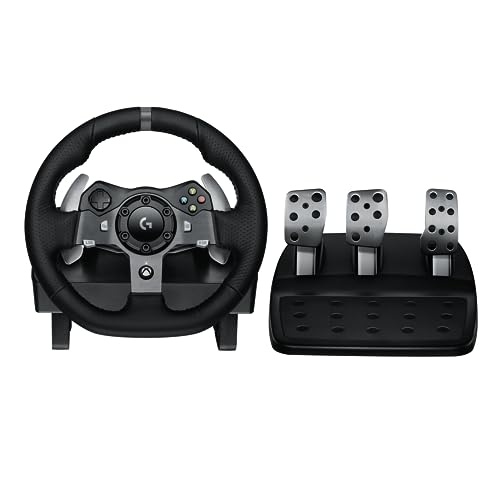 Logitech G G920 Driving Force Gaming Rennlenkrad, Zweimotoriges Force Feedback, 900° Lenkbereich, Racing Leder-Lenkrad, Verstellbare Edelstahl Bodenpedale, für Xbox Series X S, Xbox One, PC - Schwarz