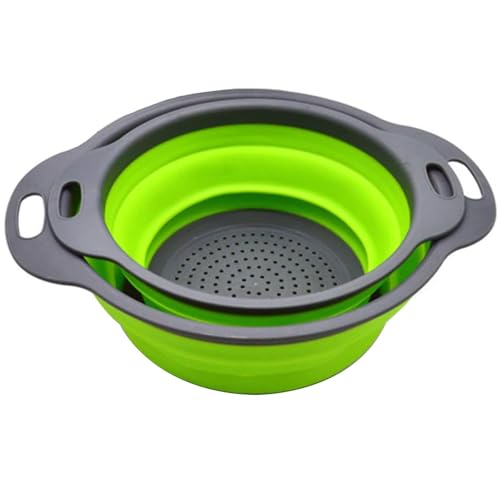 Faltbar Seiher,2er Silikon Sieb Platzsparend Küchensieb Klappbar Nudelsieb Zum Waschen von Obst und Gemüse, 2 Größe, mit Farbbox