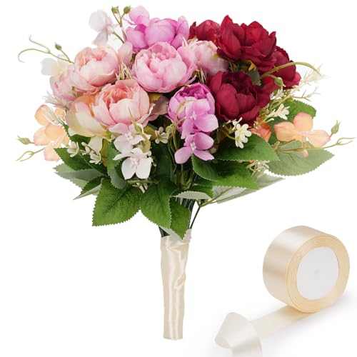 profiwoab kunstblumen pfingstrosen künstlich kunstblumen wie echt 5 Bündel 5 Farben seidenblumen künstliche Blumen für tischdeko, Hochzeit,Partei, Alltag Heim Dekoration