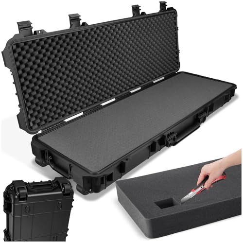 tectake® Gewehrkoffer für Langwaffen, Hardcase Koffer Box leer, Waffenkoffer wasserdicht, mit Würfelschaum, Transportkoffer für Ausrüstung, Airsoft, Pistole oder Luftgewehr 113,5 x 41 x 16 cm