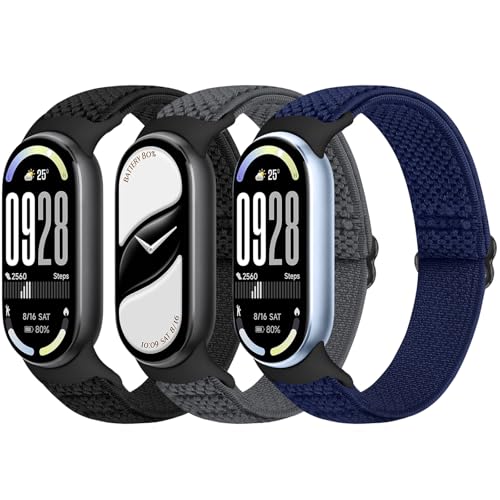 Bcuckood Elastisches Armband Kompatibel mit Xiaomi Smart Band 10/9/8 Damen Herren, dehnbares Uhrenarmband weiches elastisches Nylon Ersatzarmband für Xiaomi Mi Band 10/9/8, 3 Stück
