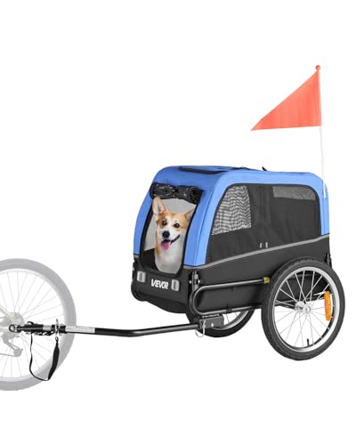 VEVOR Hundeanhänger, unterstützt bis zu 30 kg, Fahrradanhänger für kleine & mittelgroße Hunde, klappbarer Rahmen mit Schnellspannrad, universelle Fahrradkupplung, Reflektor, Flagge, interne Leine